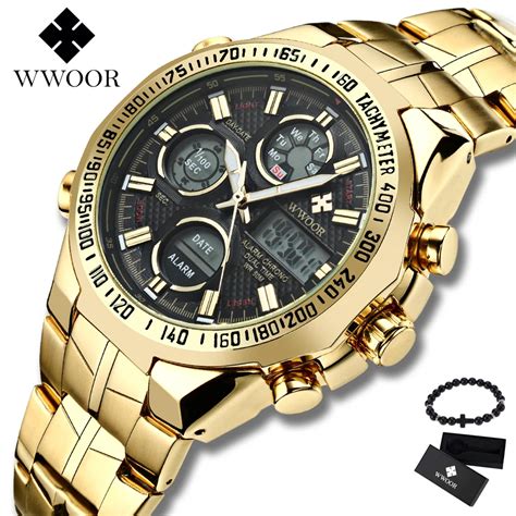 2019 Top Brand Luxury WWOOR Watch Men LED Big Dial Men S Gold Steel