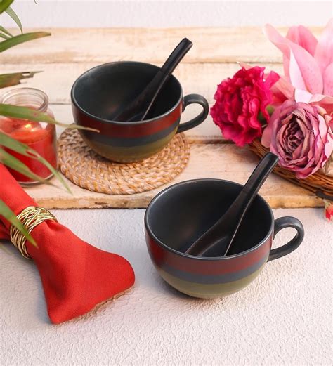 Buy 500 Ml Ceramic Soup Bowls Set Of 2 By Miah Decor Online Dinner