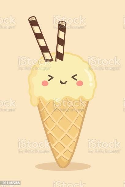 Niedlich Ice Cream Cone Vanille Twist Wafer Vektor Illustration Cartoon Stock Vektor Art Und