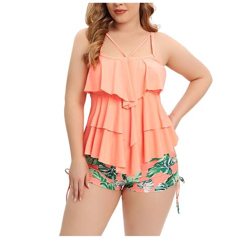 LYXSSBYX Plus Size Womens Tankini Swimsuits 2 Piece Women S Fashion Large Split Bikini Swimwear
