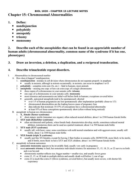 Chapter 15 CH 15 Study Guide And Notes BIOL 1020 CHAPTER 15