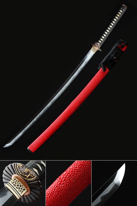 Red And Black Katana High Performance Japanese Katana T10 Folded Clay