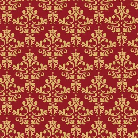 Seamless Golden Baroque Pattern On Red Background Vector Illustration