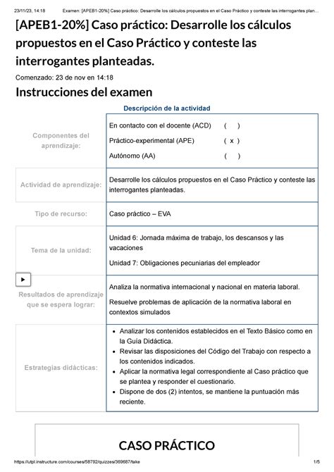 Laboral Examen Apeb Caso Pr Ctico Desarrolle Los C Lculos