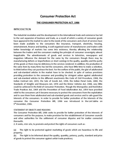 The Consumer Protection Act 1986 Pdf Consumer Protection Product Liability