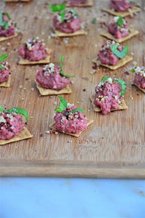 Mini Tahini Beet Canapes {Gluten-Free, Dairy-Free, Vegan} - Amie Valpone