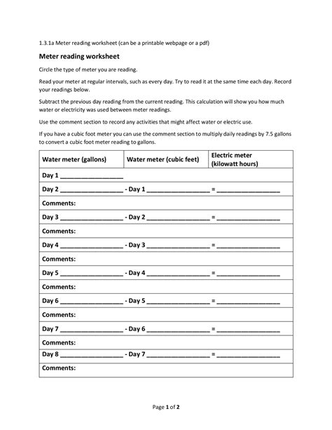 Meter Reading Worksheet Exercises Digital Electronics Docsity