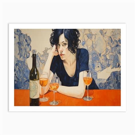 Woman With Wine Art Print By Artcanvasquest Fy