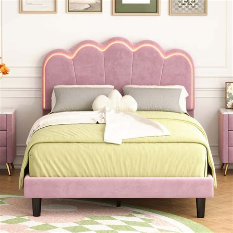 Mercer41 Full Upholstered Smart Led Bed Frame With Elegant Flowers