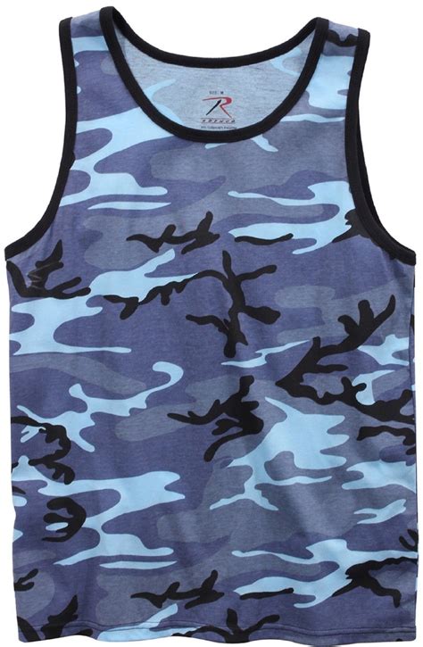 Mens Sky Blue Camouflage Tank Top Camo Sleeveless Tanktop T Shirt