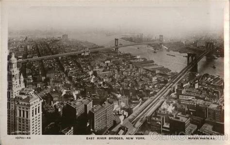 East River Bridges New York, NY Rotary Photo E.C. Postcard