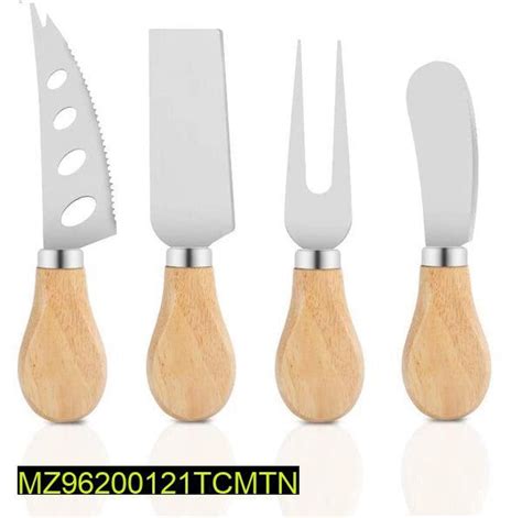 Techmanistan Set Of 4 Stainless Steel Cheese Knives With Wooden