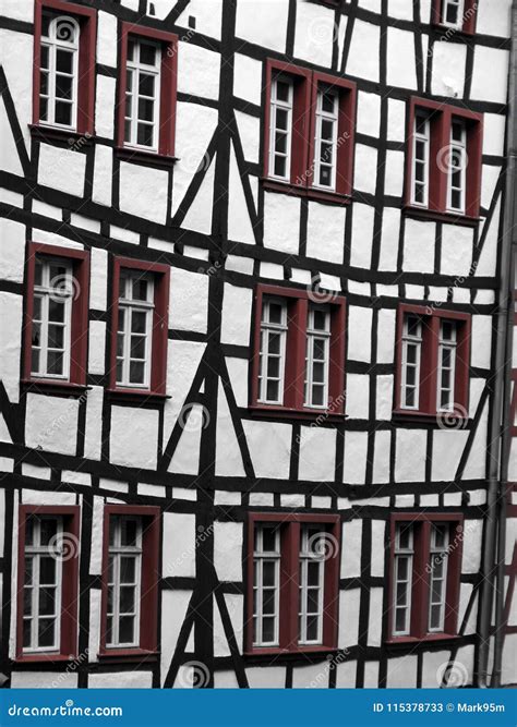 Tudor Style Windows at Monchau Stock Image - Image of beams, facade: 115378733