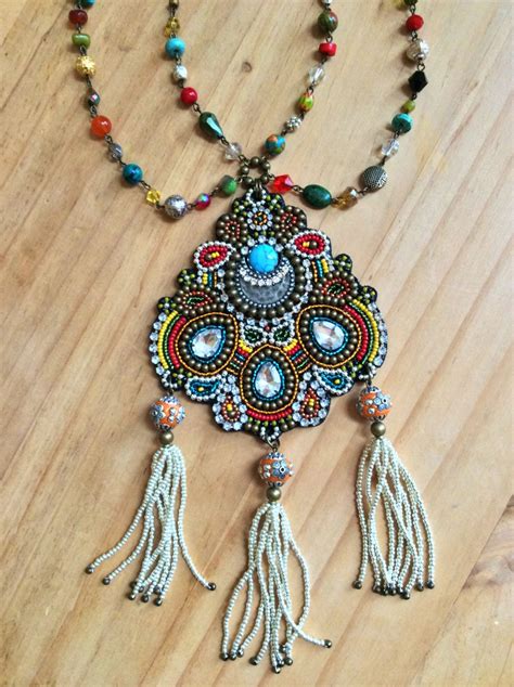 Bead Embroidery Necklace With Semi Precious Stones And Etsy Beaded