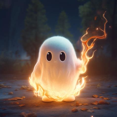 Premium Photo A Ghost With Fire On Its Face Is Lit Up In A Dark Forest