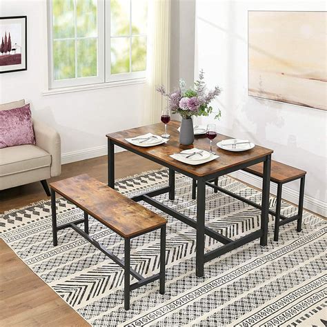 Dining Table with 2 Bench, Space Saving Dining Table Set, Modern Soho ...