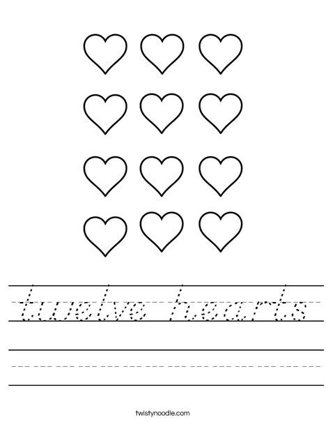 Twelve Hearts Worksheet D Nealian Twisty Noodle