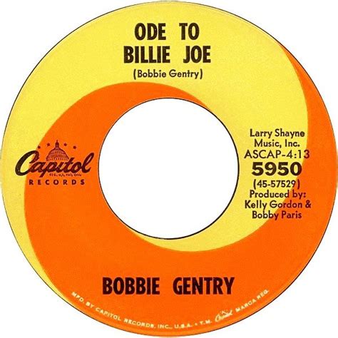 Ode To Billie Joe By Bobbie Gentry 1967 Bobbie Gentry Gentry Billie