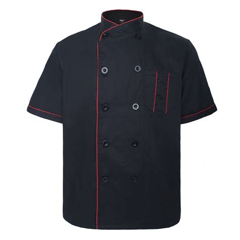 Toptie Unisex Short Sleeve Chef Coat Jacket Black With Red