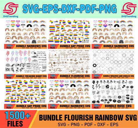 Flourish Rainbow Mega Bundle Flourish Svg Rainbow Svg