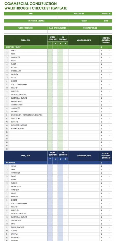 Punch List Walk Through Template