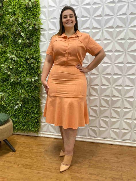 Vestido Midi Babado Laranja Dazul Moda Evang Lica