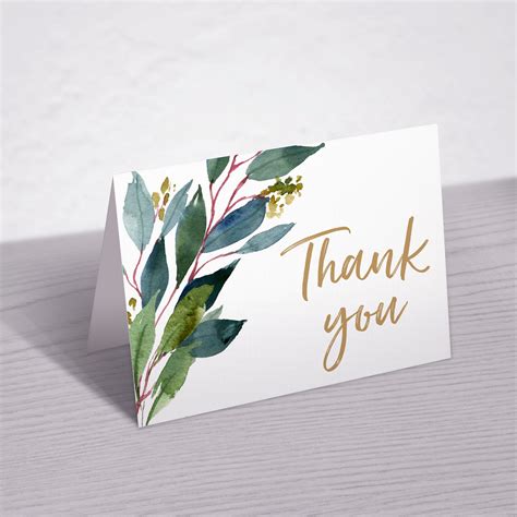 Greenery Thank You Card Printable Thank You Note Card Green Etsy