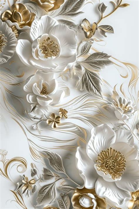 White and Gold Floral Wallpaper Stock Illustration - Illustration of ...