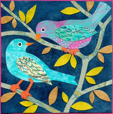 Two Blue Birds Collage Bird Art Print Bird Art Bird Artwork