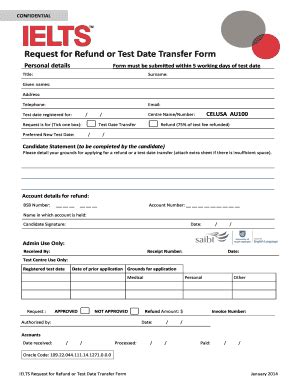 Fillable Online Unisa Edu Request For Refund Or Test Date Transfer Form