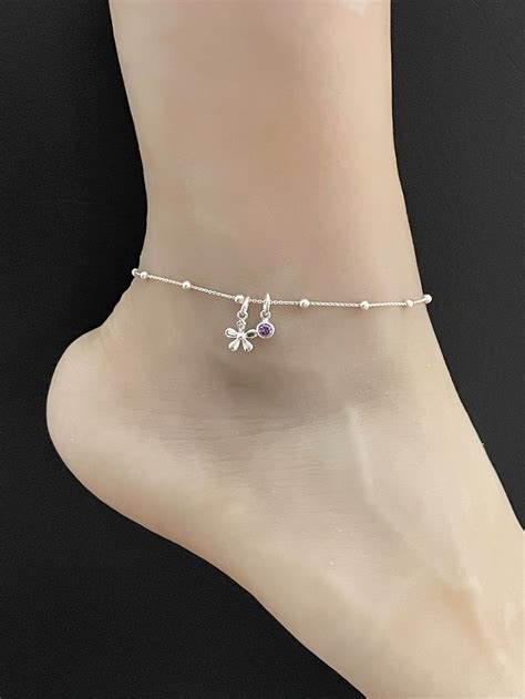 Flower Anklet Sterling Silver Beaded Ankle Bracelet Good Luck Charm