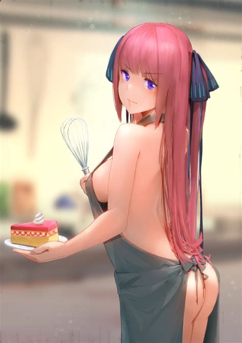 Rule 34 Aduo Apron Apron Only Ass Blurry Blush Cake Female Go Toubun No Hanayome Hair Ribbon