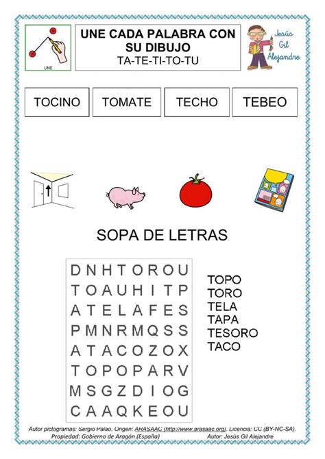 Une Palabra Y Dibujo Con Ta Te Ti To Tu Y Sopa De Letras Worksheet