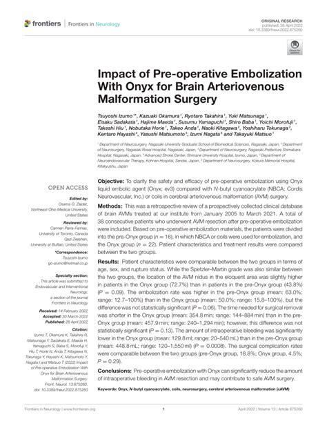 impact  pre operative embolization  onyx  brain