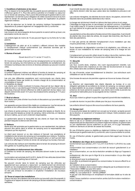 Règlement du camping Camping des Rosaires à Plérin