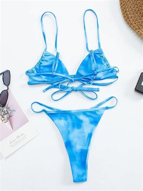 Emmiol Free Shipping Tie Dye Push Up Bikini Set Blue M In Bikini