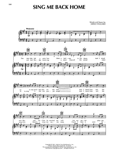 Sing Me Back Home By Merle Haggard Sheet Music For Piano Vocal