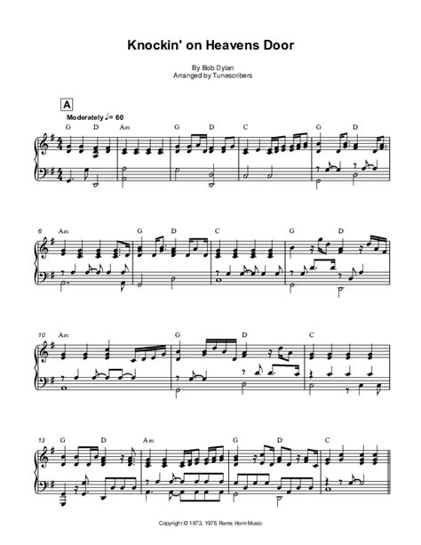 Knockin On Heavens Door Arr Tunescribers By Bob Dylan Sheet Music For Piano Solo At Sheet