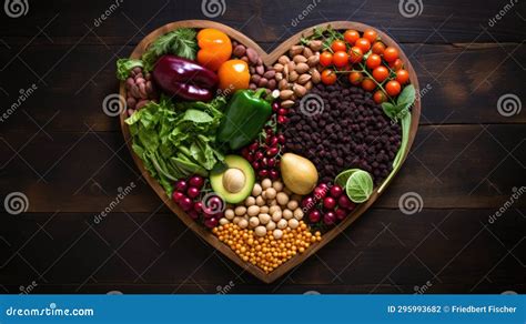 A Heart Shaped Plate Filled With Different Fruits And Vegetables Vegan