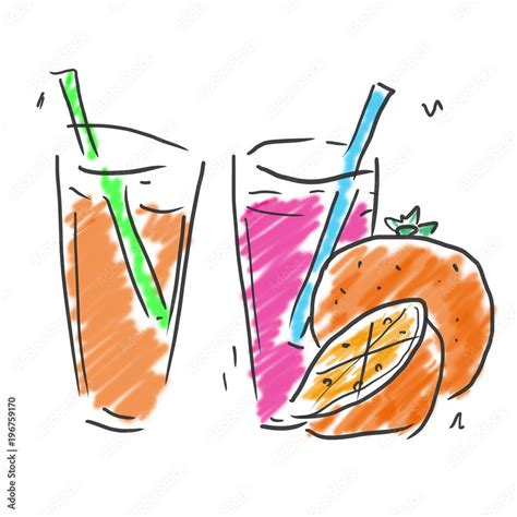 グラスに入ったオレンジジュースとクランベリジュース。とジュース、飲み物のゆるいオシャレイラスト Stock イラスト Adobe Stock