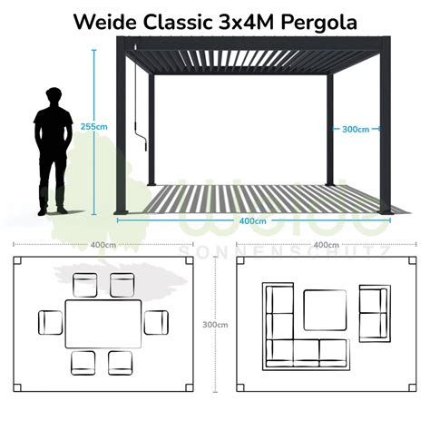 Weide Classic Alu Stahl Pavillon 3 x 4 M Weiß Pergola Freistehend