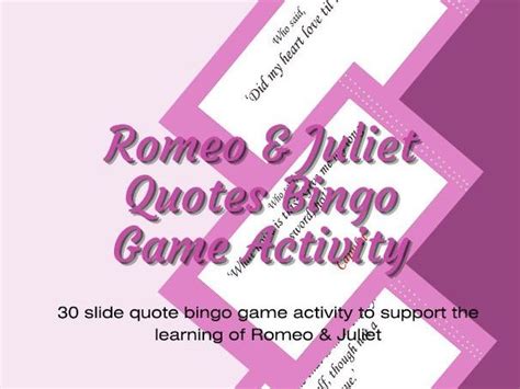 Shakespeare Romeo & Juliet Quotes Bingo Game Activity | Teaching Resources