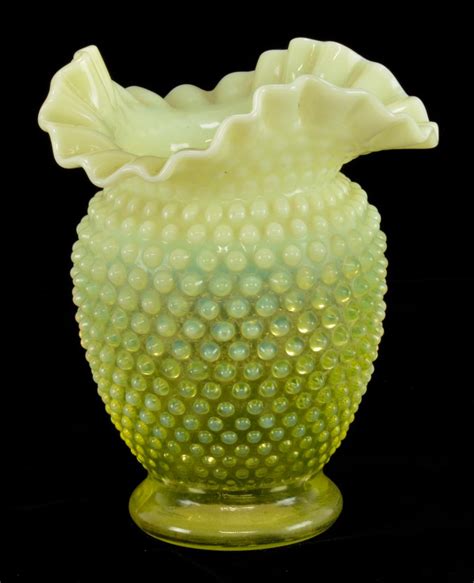 Sold Price Fenton Art Glass Topaz Yellow Hobnail Vase September 1