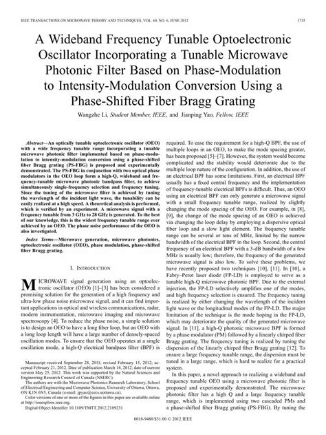 Pdf A Wideband Frequency Tunable Optoelectronic Oscillator Incorporating A Tunable Microwave