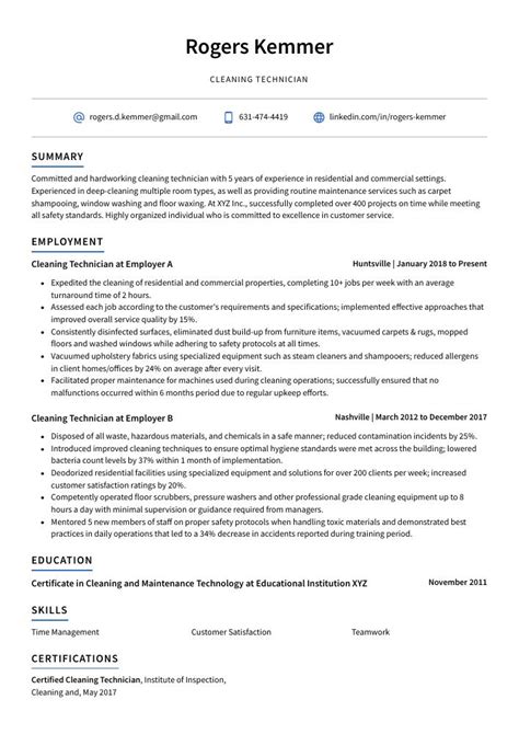 Cleaning Technician Resume Cv Example And Writing Guide