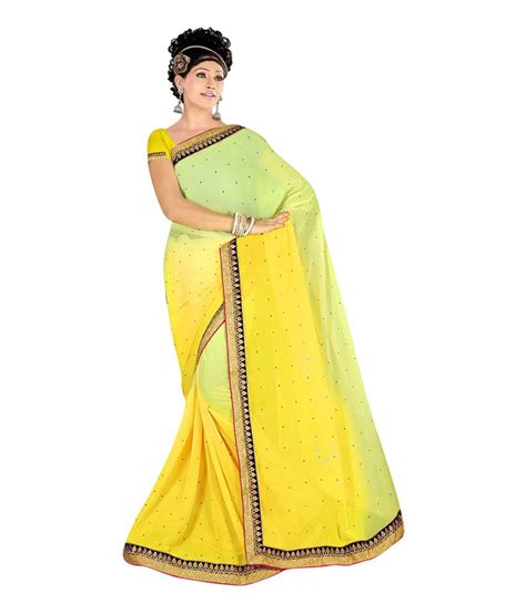 Foram Saree Yellow Semi Chiffon Saree Buy Foram Saree Yellow Semi