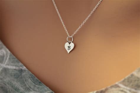 Sterling Silver B Letter Heart Necklace Silver Tiny Stamped B Initial