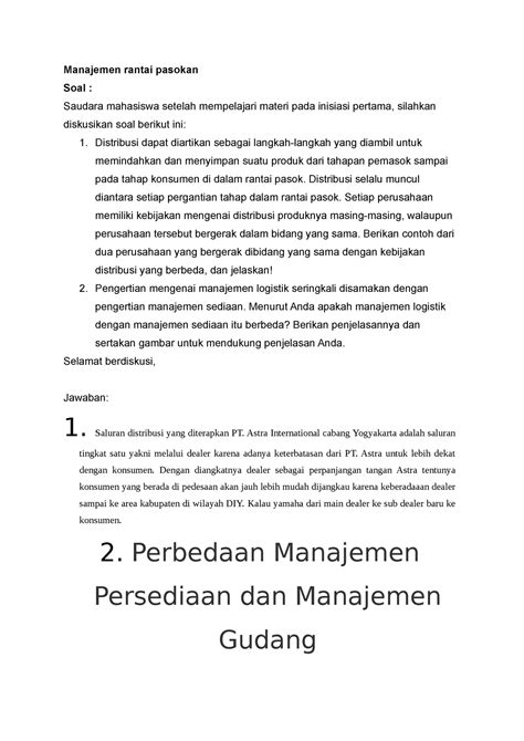 D2 Manajemen Rantai Pasokan Manajemen Rantai Pasokan Soal Saudara