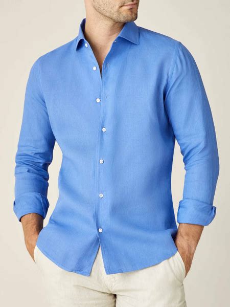 Blue Classic Linen Shirt Luca Faloni