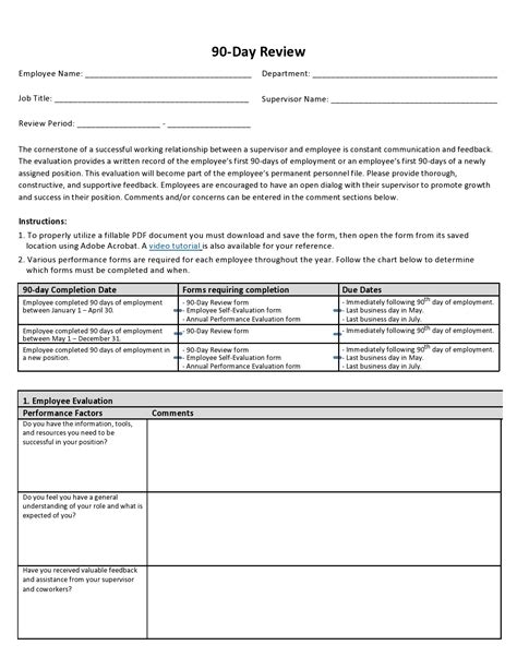 Free Employee 90 Day Review Template